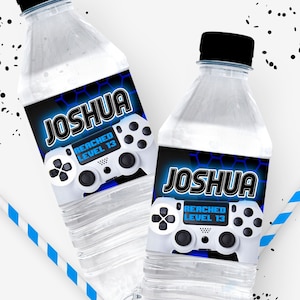 Emballage d&#39;étiquettes d&#39;eau d&#39;anniversaire de joueur, modèles imprimables, étiquettes de boissons d&#39;anniversaire de jeu, étiquettes d&#39;eau modifiables de Corjl, étiquettes de jus