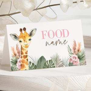 Wild One Birthday Food Tent Label Editable template Girl Safari 1st Birthday place card Pink Jungle Party Food Card Instant Download WILD005