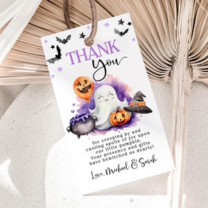 A Little Boo Baby Shower Favor Tag Editable template Halloween Baby Thanks Tag Purple Ghost Baby Shower Girl Baby Shower Party Favors LBS3