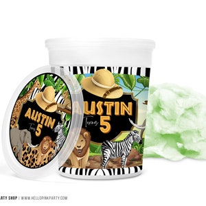 Safari Zuckerwatte Wrapper, Vorlage druckbar, Dschungel Geburtstag Bevorzugungsetiketten, Safari Tiere bearbeitbare Wrapper Vorlage Zuckerwatte