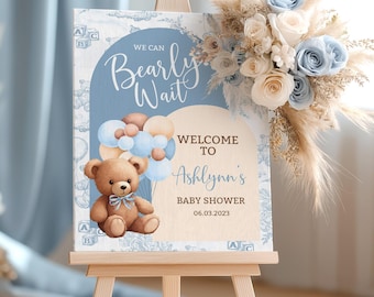 Teddy Bear Baby Shower Welcome Sign, Boho Bear Boy Decor (Digital Download)