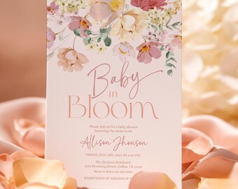 Baby in Bloom Baby Shower Invitation: Floral Girl Editable Invite Template BIB1