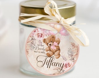 Etichette per bomboniere per baby shower Boho Bear: modello stampabile (download digitale) TB11