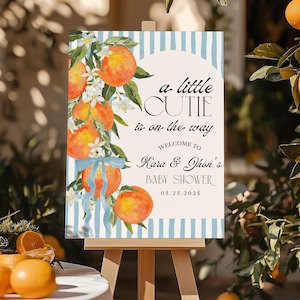 A Little Cutie Welcome Sign Editable Template A Little Cutie Is On The Way Welcome Poster Boy Baby Shower Decor Canva Template CI34