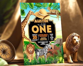 Editable Safari 1st Birthday Invitation: Jungle Animals Editable Template (Digital Download)