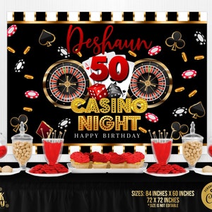 Kasino-Nacht-Geburtstags-Kulisse: Bearbeitbares Party-Banner (Digitaler Download)