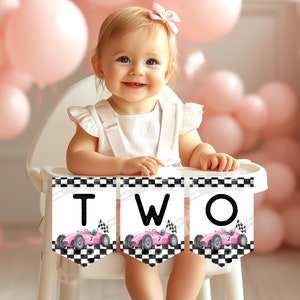 Two Fast High Chair Banner: Pink Racecar Party Decor (Digital Download) RCP6