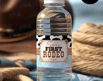 Cowboy 1st Rodeo Water Bottle Labels: Editable Western Party Canva Template (Digital Download)