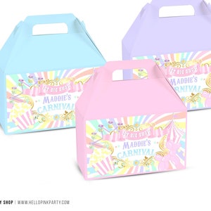 Fun Fair Carnival Birthday gable box labels, Template Printable, Circus Birthday gift box label, Editable gift label, Box Favors template