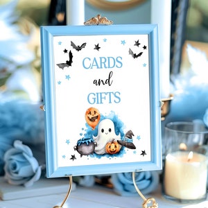 Kaarten en cadeaus Sign A Little Boo Baby Shower Halloween babyshower geschenken teken Blue Ghost Baby Shower Boy Instant download teken poster LBS1
