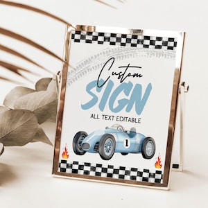 Verjaardagsbord raceauto: Vintage Racing, Two Fast Party (8 x 10, afdrukbare, bewerkbare sjabloon) FO001
