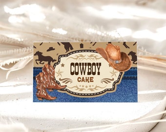 Étiquettes modifiables de nourriture d'anniversaire de cowboy Tentes de nourriture de partie de western Cowboy 1er anniversaire de rodéo Modèle imprimable modifiable Téléchargement immédiat