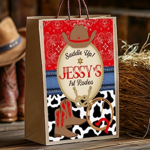 Cowgirl Birthday gift bag labels, Template Printable, Western Birthday gift bag, Rodeo Editable gift labels, Gift box template, Favor labels