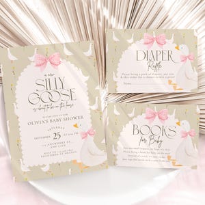 Silly Goose Baby Shower Invitation Bundle Geese Baby Shower Invitation Diaper Books Card Editable Template Goose for Girl Edit in CANVA CI23