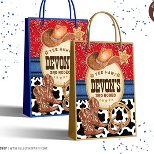 Cowboy Birthday gift bag labels, Template Printable, Western Birthday gift bag, Rodeo Editable gift labels, Gift box template, Favor labels