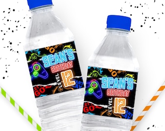 Gamer Birthday Water Bottle Label: Editable Template (Digital Download) BD105
