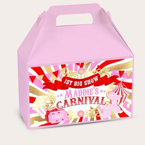 Circus Carnival Birthday gift box labels, Template Printable, Circus fair Birthday gift box label, Editable gift label, Box Favors template