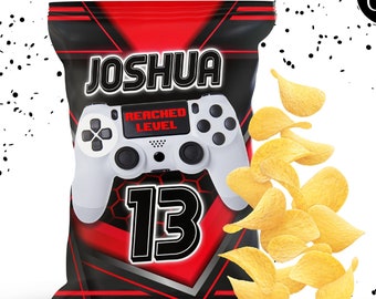 Gamer Birthday Chip Bag Wrapper: Editable Template Video Games (Digital Download)