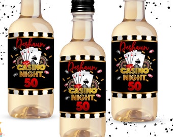 Casino Mini Wine Bottle Labels: Editable Party Decor (Printable Template)
