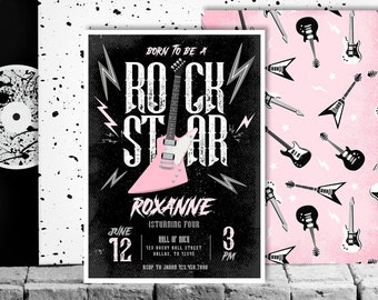 Rock and Roll Birthday Invitation Template Printable, Rock party Invitation, Music Editable invitation template, Kids Birthday party invite