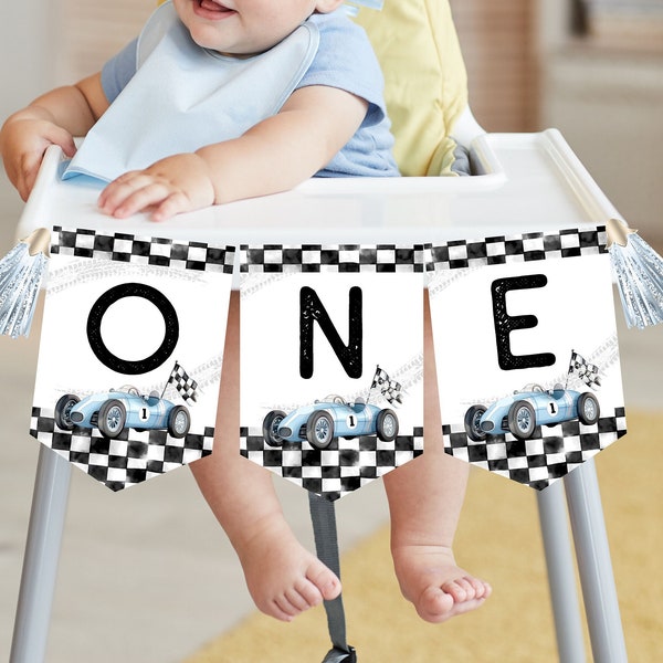 Fast ONE High Chair Banner Racecar Racing Car Vintage Highchair ONE Banner Race car Printable Garland Template Instant Download