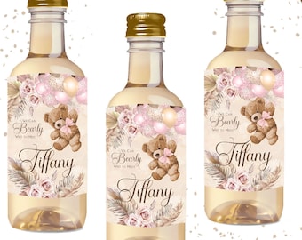 Teddy Bear Baby Shower Mini Wine Labels: Editable Template (Digital Download) TB11