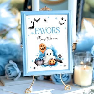Favors Take one Sign A Little Boo Baby Shower Halloween Baby Shower Gifts Sign Blue ghost Baby Shower Boy Instant download Sign Poster LBS1