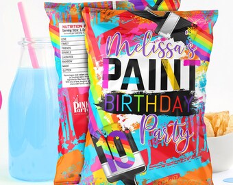 Paint Birthday Party Chip Bag Arts Crafts Editable Template (Digital Download)
