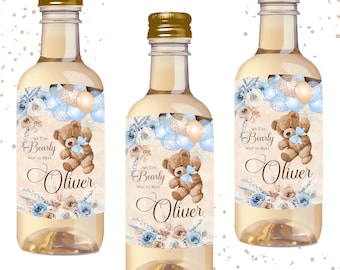 Teddy Bear Baby Shower Mini Wine Labels: Editable Template (Digital Download)