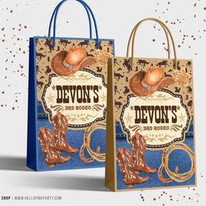 Cowboy Birthday gift bag labels, Template Printable, Western Birthday gift bag, Rodeo Editable gift labels, Gift box template, Favor labels