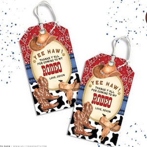 Cowboy Geburtstag Thank you Tag, Vorlage Printable, Western Geburtstag Anhänger, Erste Rodeo Geschenkanhänger, Cowboy Bearbeitbarer Thank you Tag