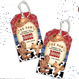 Cowboy Birthday Thank you tag, Template Printable, Western Birthday favor tags, First Rodeo gift tag, Cowboy Editable thank you tag