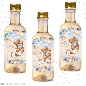 Teddy Bear Baby Shower Mini Wine Labels: Editable Template (Digital Download)