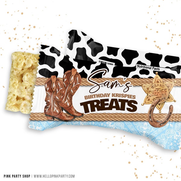 Cowboy Birthday candy bar wrapper, Printable templates, 1st rodeo saddle up rice krispie labels, Cowboy western Editable rice treat corjl