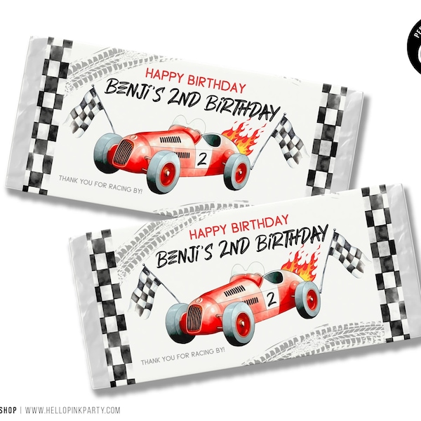 Editable Race Car Chocolate Bar Labels Racing Birthday Boy Two Fast Party Race Car Candy Bar Wrapper Download Template Printable TF001 FO001