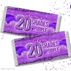 Shades of Purple Candy Bar wrapper, Editable corjl Printable templates, Shades purple custom party labels, Pretty in purple chocolate labels