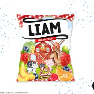 Farm Animals Birthday Fruit Snack Bag: Barnyard Favor Template (Digital Download)