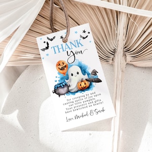 Bewerkbare A Little Boo babyshower bedankkaartje Halloween babyshower bedanktag Blue Ghost babyshower jongen babyshower feestartikelen LBS1