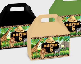 Etykiety na pudełko Safari Birthday Gable: Szablon ze zwierzętami dżungli (do pobrania natychmiast)