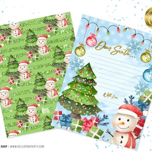 Carta para Papai Noel Cartão Editável Corjl Modelo para Impressão, Carta de Feliz Natal Papai Noel, Modelo de Carta de Boneco de Neve de Natal para crianças