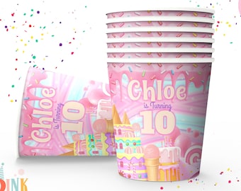 Etiquetas para vasos de fiesta de cumpleaños de Candyland: Plantilla imprimible y editable (descarga digital)