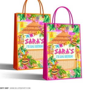 LUAU GIFT BAG label | Luau Tiki Birthday Party Editable Printable favor | Luau Tropical party decor | Tiki Party template | Luau gift Favors