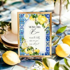 Lemon Baby shower Momosa Bar Sign Instant download Modern Baby Shower Sign Mimosa Bar Sign Positano Citrus Amalfi Coast Mediterranean BS224