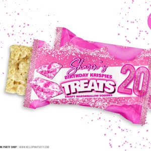 Shades of Pink Birthday candy bar wrapper, Printable templates, Pretty in Pink rice krispie labels, Pink Editable wrapper labels, Pink favor