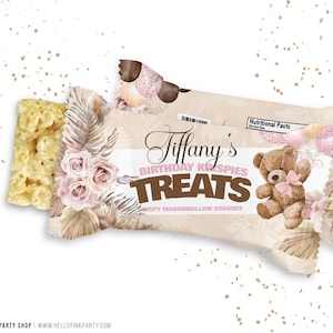 Teddy bear baby shower candy bar wrapper, Printable templates, Teddy bear balloons rice krispie labels, Teddy bear Editable rice treat TB11