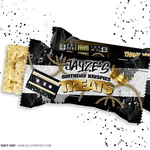 Notorious Birthday Rice treats wrappers, Printable templates, Hip Hop Birthday krispie Treats labels,  Editable template Big One