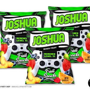 Gamer Birthday Fruit Snack Bag Template: Video Games Editable Favor Labels (Digital Download)