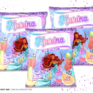 Little Mermaid Birthday Fruit Snack Bag Template (Digital Download)