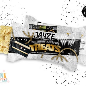 Notorious Birthday Rice treats wrappers, Printable templates, Hip Hop Birthday krispie Treats labels,  Editable template Big One