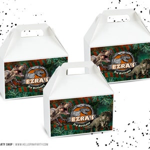 Jurassic Birthday Geschenkbox Etikett Druckbare Vorlage Dinosaurier Party Box Wrapper Benutzerdefinierte Bearbeitbare Verpackung Dinosaurier Partybevorzugung Dekoration